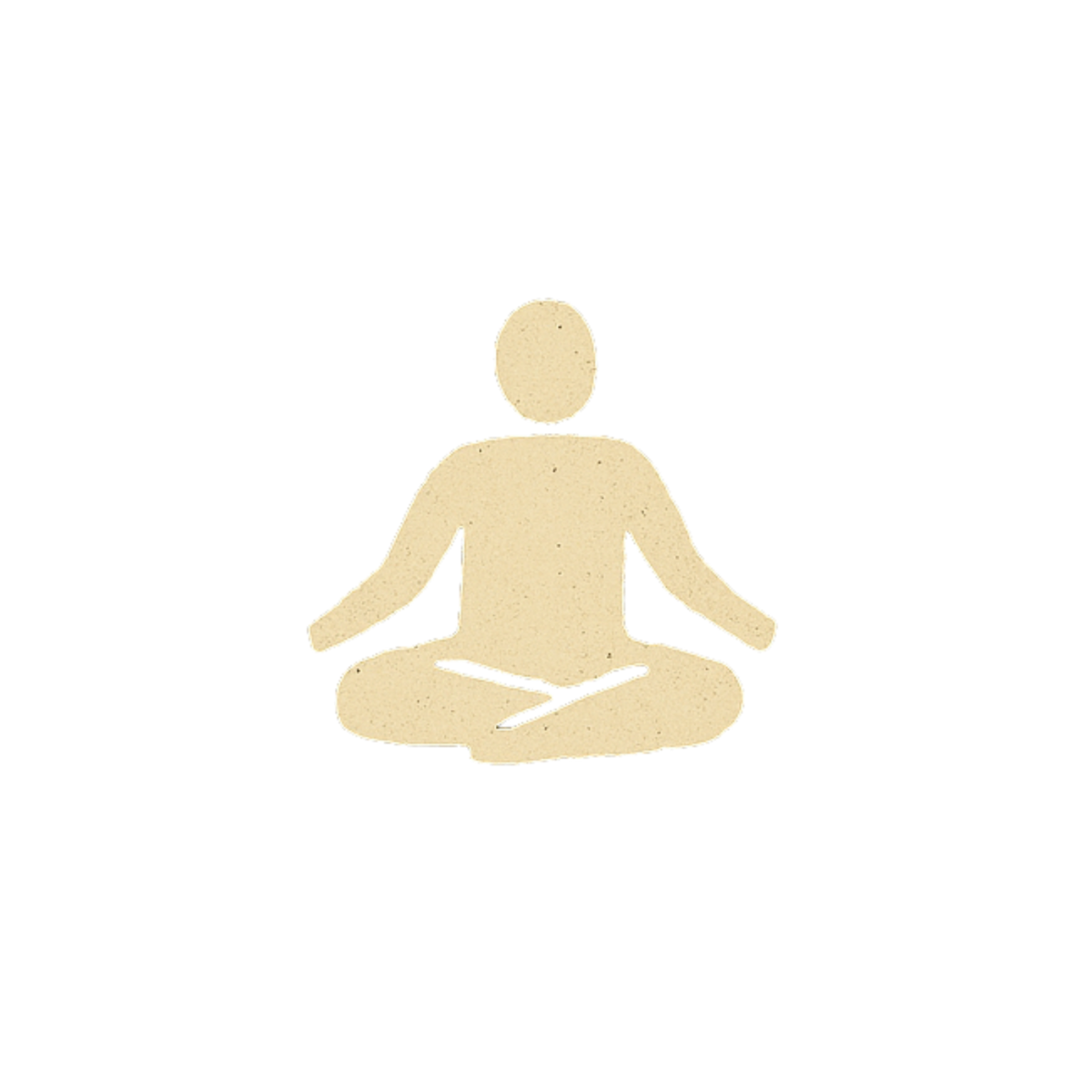 Beige icon of a person sitting in a meditative pose on a white background